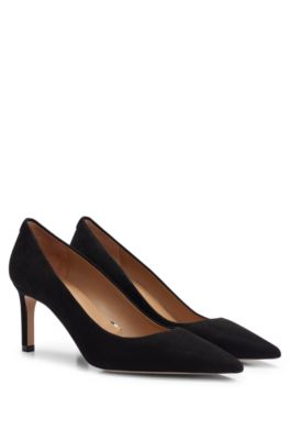 Black suede 2025 pointed toe pumps