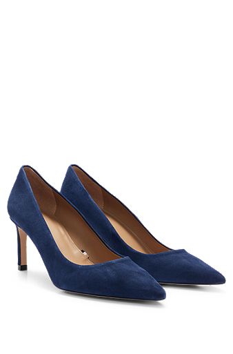 Suede pointed-toe pumps with 7cm heel, Dark Blue