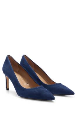 Hugo Boss Suede Pointed-toe Pumps With 7cm Heel In Blue