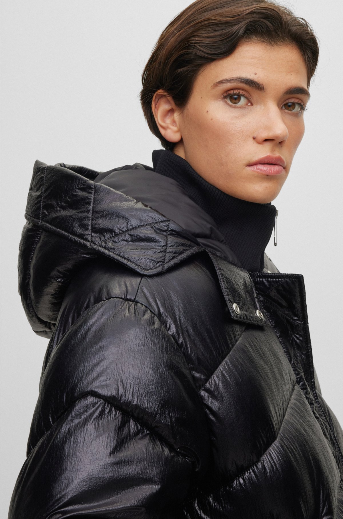 BOSS - Hooded puffer jacket with metallic effect