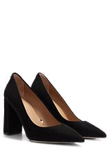 Block-heel pumps in suede with pointed toe, Black