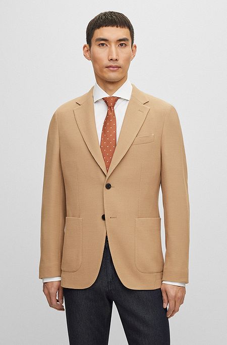 Slim-fit jacket in a micro-patterned wool blend, Beige