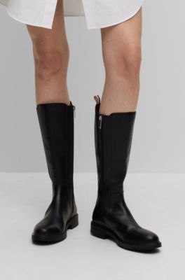Leather-trimmed knee-high boots