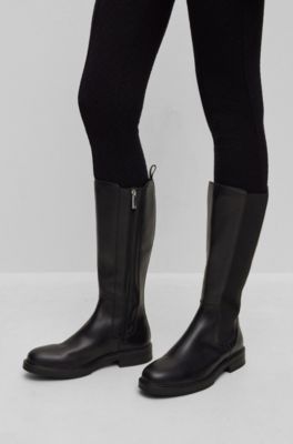 Leather-trimmed knee-high boots