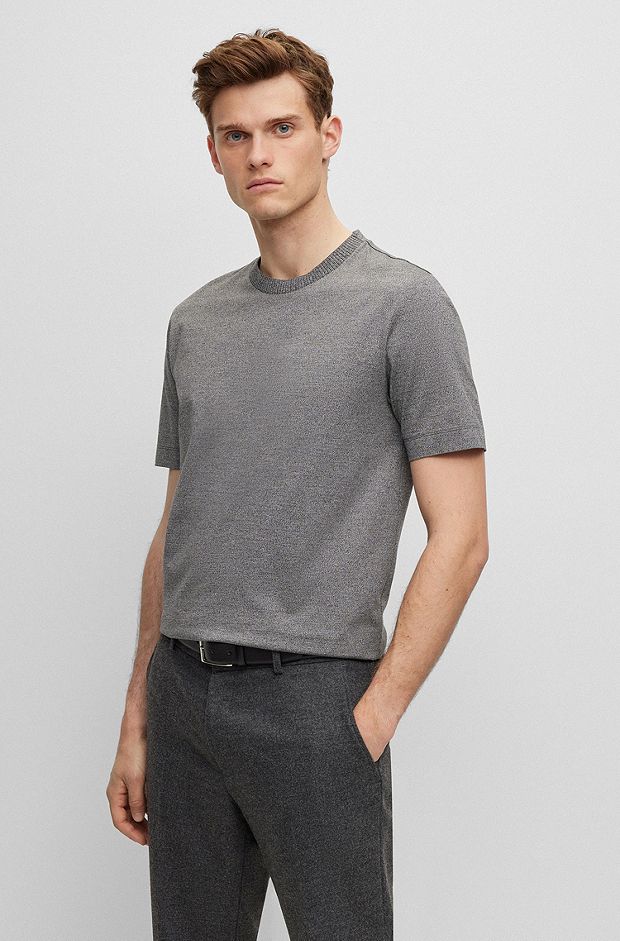 Regular-fit T-shirt in mercerised mouliné cotton, Dark Grey