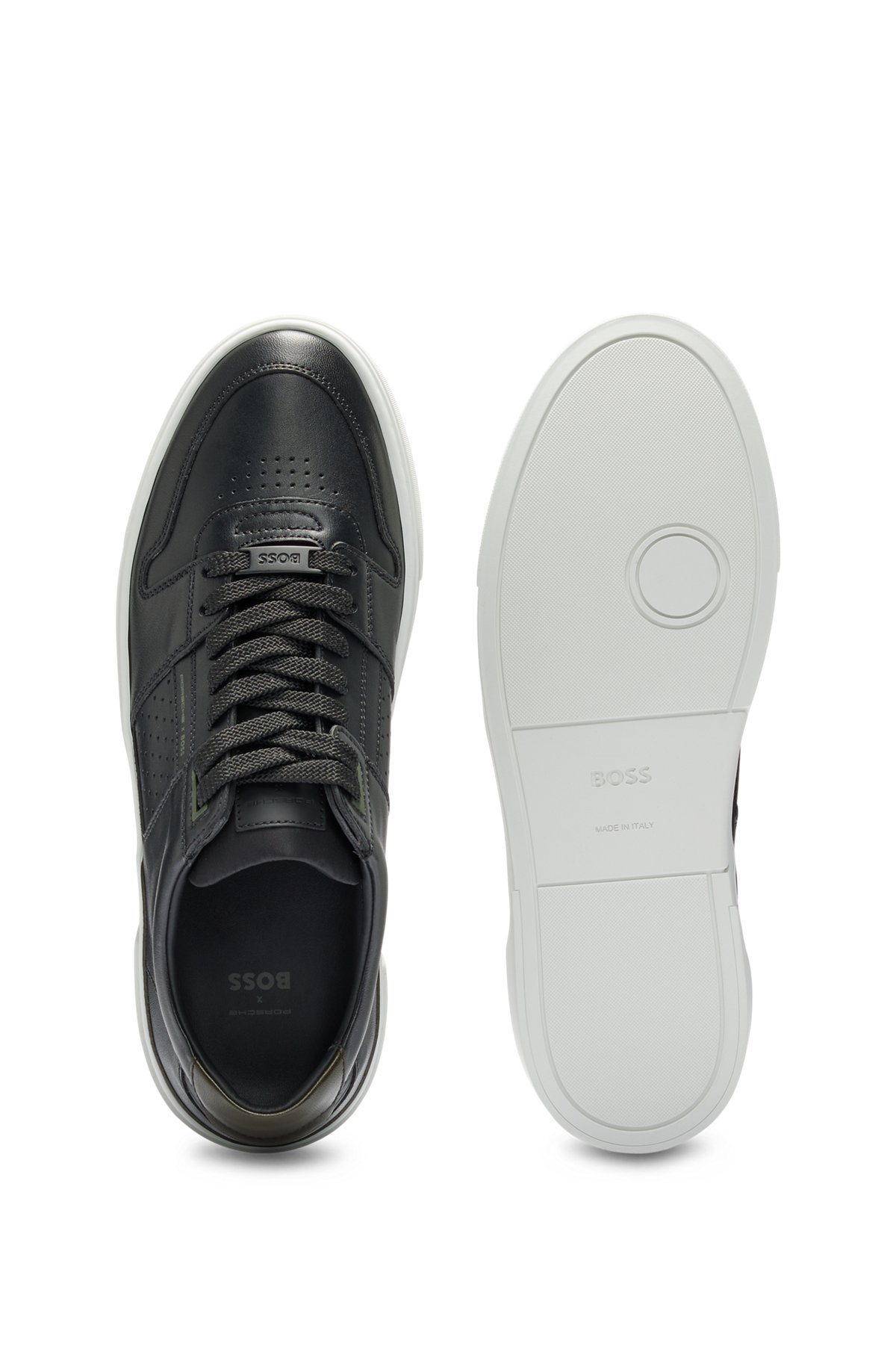 Porsche x BOSS branded low-top trainers in mixed materials, Black