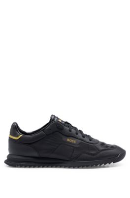 HUGO BOSS MIXED-MATERIAL TRAINERS WITH PERFORATED FAUX LEATHER