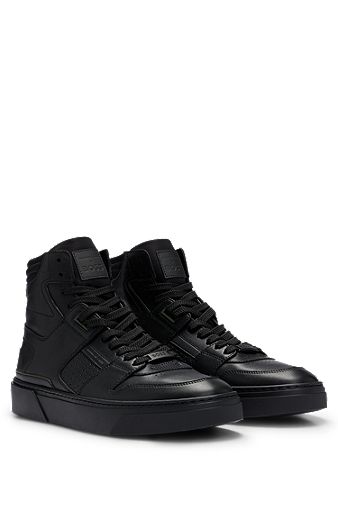 Porsche x BOSS leather high-top trainers with branding, Black