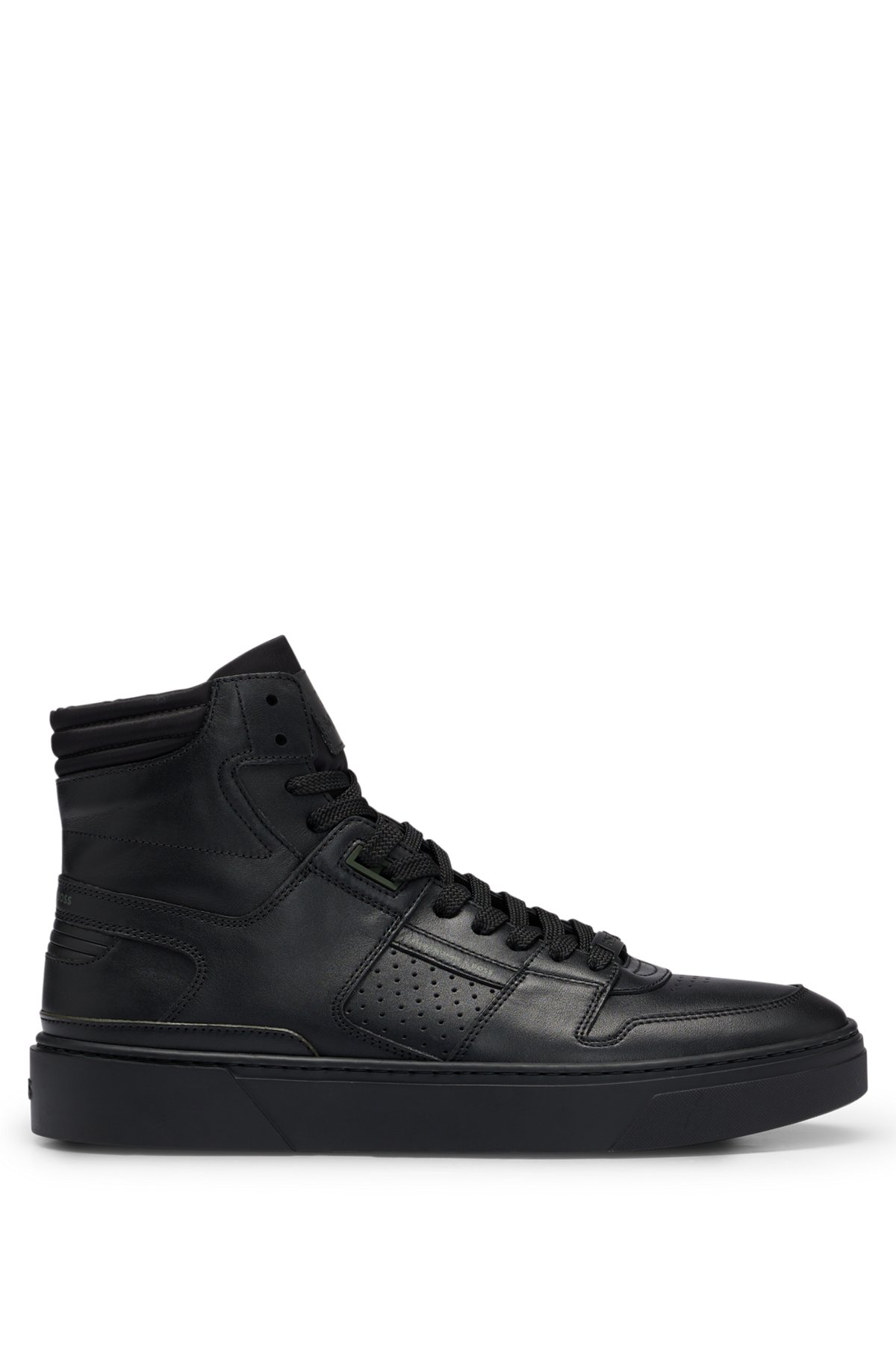 Porsche x BOSS leather high-top trainers with branding, Black