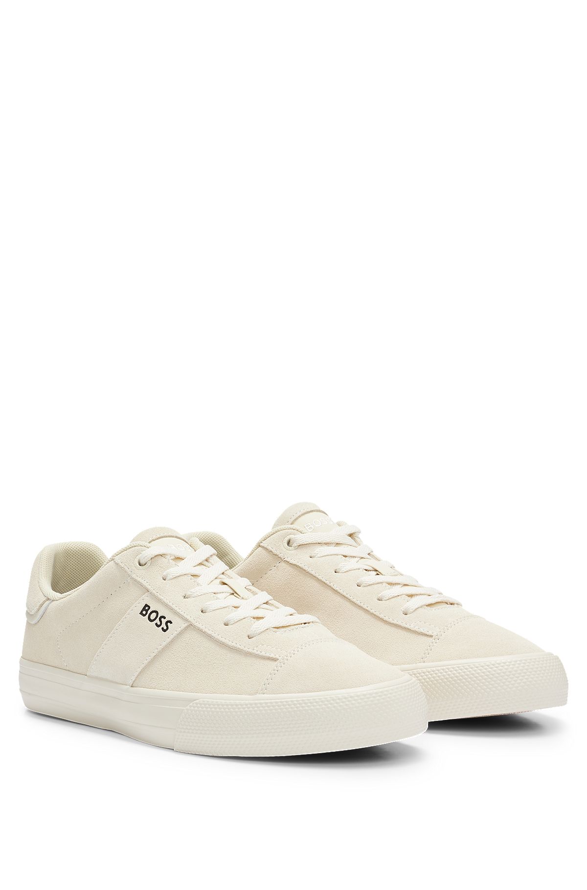 Suede cupsole trainers with logo details, Light Beige