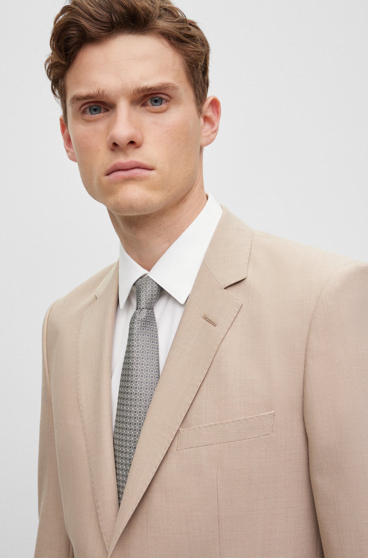 Regular-fit jacket in micro-patterned stretch cloth, Beige