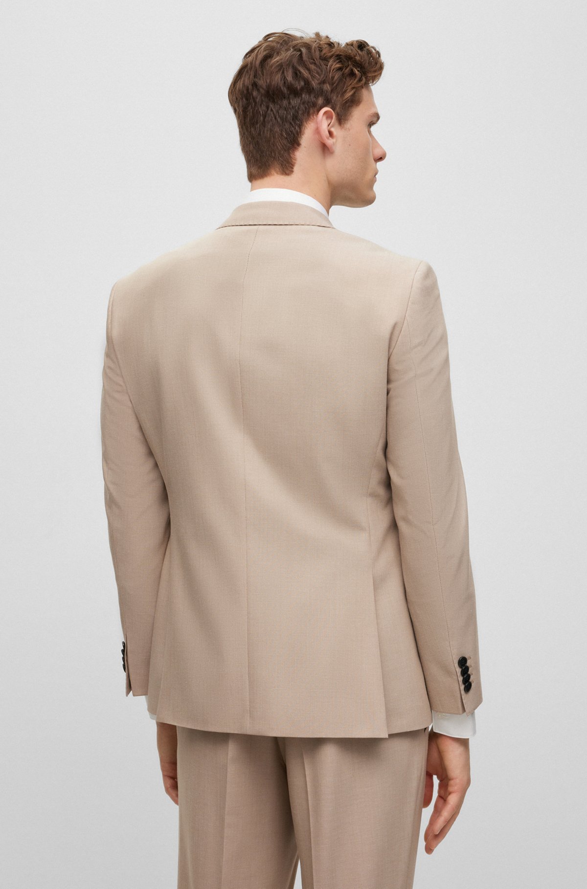 Regular-fit jacket in micro-patterned stretch cloth, Beige