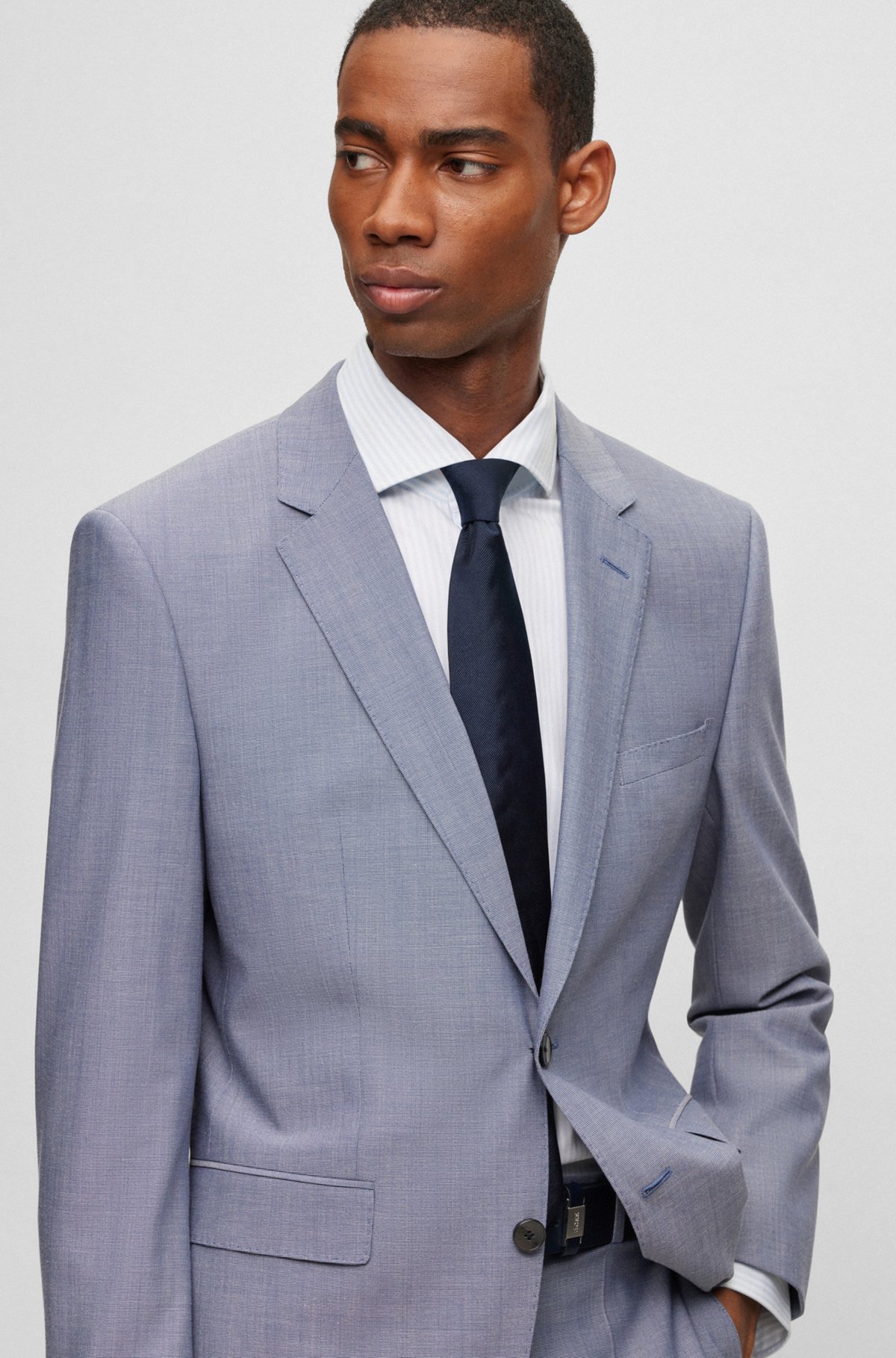Regular-fit jacket in micro-patterned stretch cloth, Light Blue