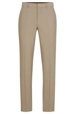 Hugo Boss Regular-fit Trousers In Micro-patterned Stretch Cloth In Brown