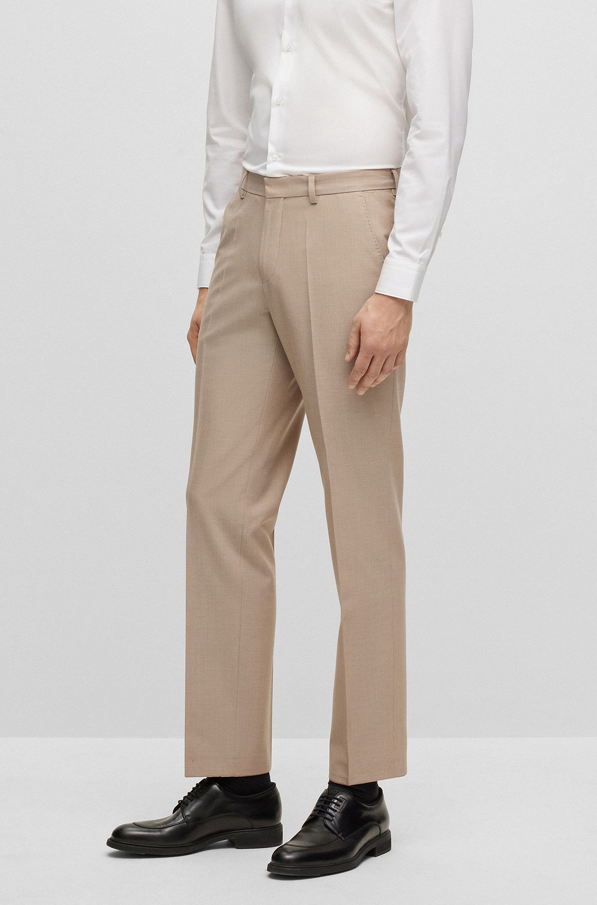 Regular-fit trousers in micro-patterned stretch cloth, Light Brown