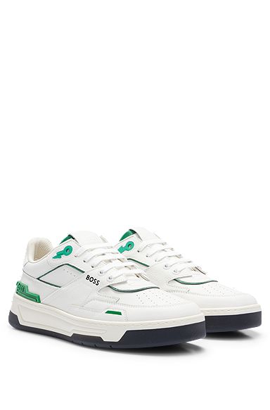 Basketball-style trainers with leather and decorative reflective mesh, White