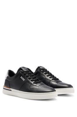 Leather cupsole trainers with signature details, Black
