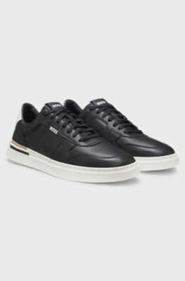 Leather cupsole trainers with signature details, Black