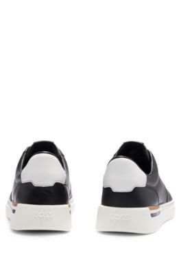 Leather cupsole trainers with signature details, Black
