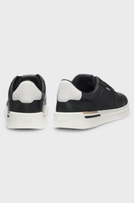 Leather cupsole trainers with signature details, Black