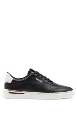 Leather cupsole trainers with signature details, Black