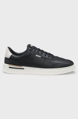 Leather cupsole trainers with signature details, Black