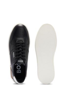 Leather cupsole trainers with signature details, Black
