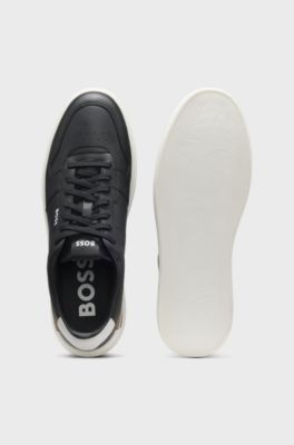 Leather cupsole trainers with signature details, Black
