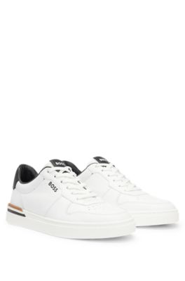 Leather cupsole trainers with signature details, White