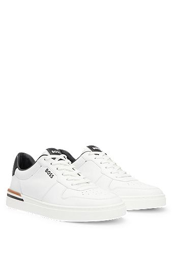 Cupsole trainers with laces and branded leather uppers, White