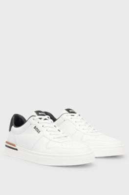 Leather cupsole trainers with signature details, White