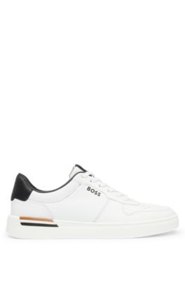 Leather cupsole trainers with signature details, White