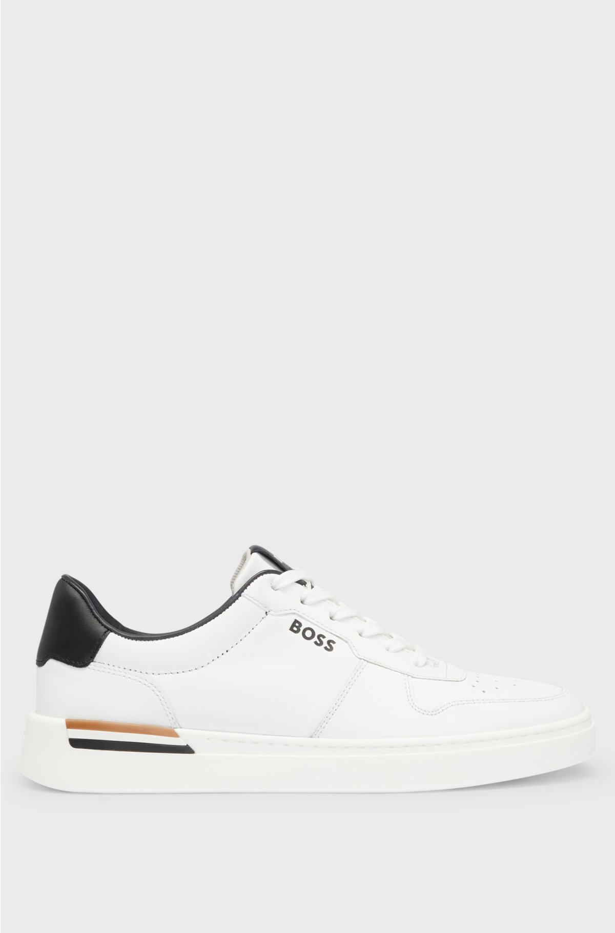 Leather cupsole trainers with signature details, White