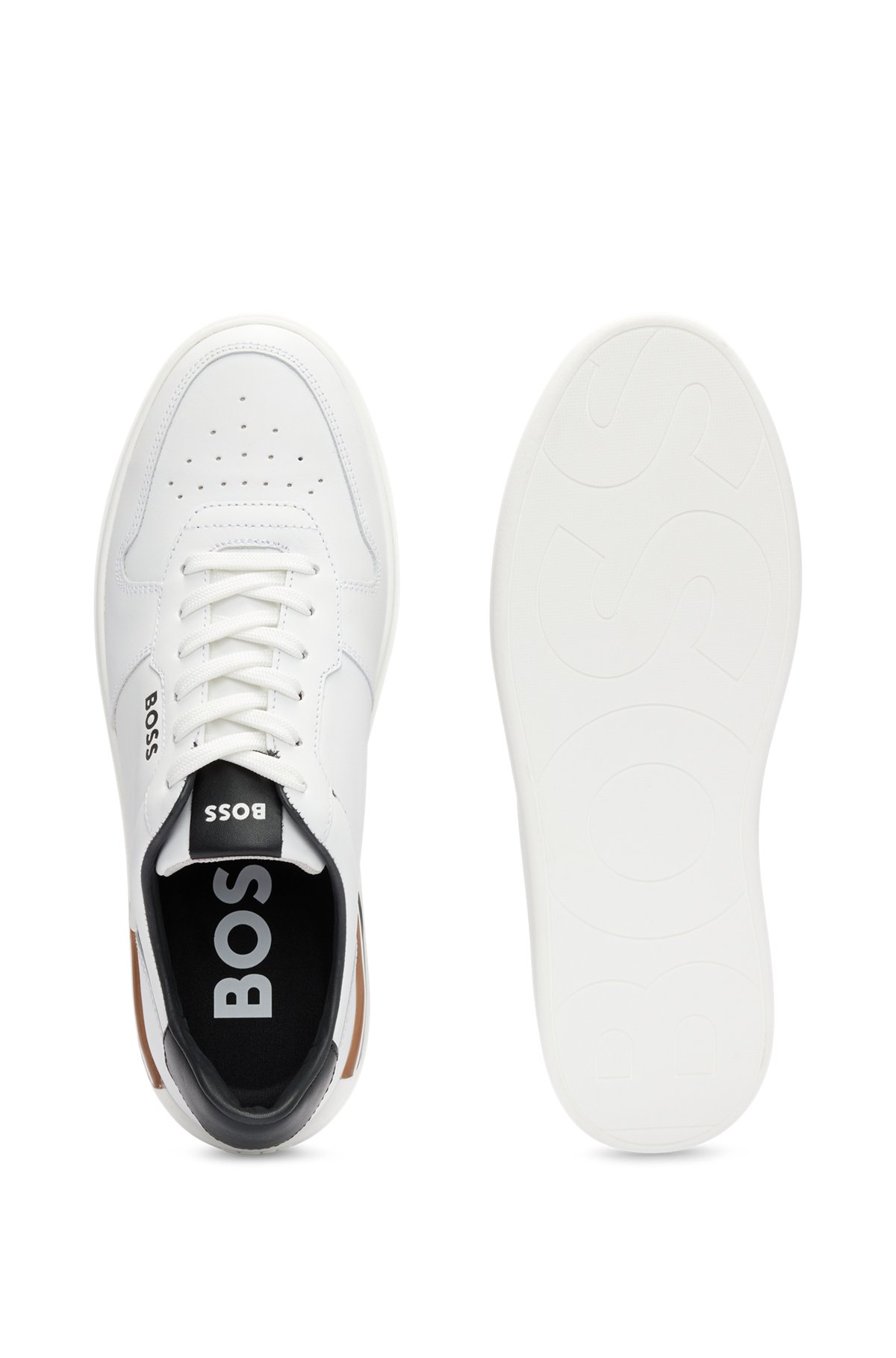 Cupsole trainers with laces and branded leather uppers, White
