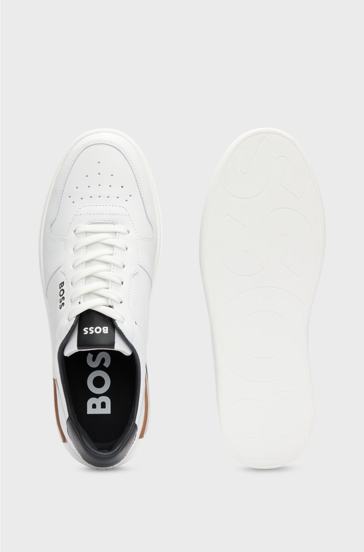 Leather cupsole trainers with signature details, White