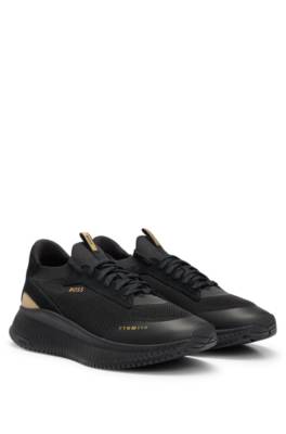Hugo Boss Sock Trainers With Knitted Upper And Fishbone Sole In Black
