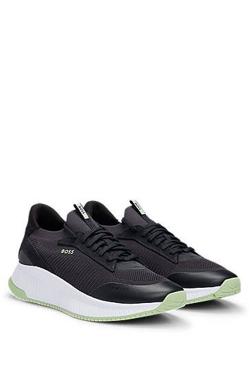 Hugo Boss Sock Trainers With Knitted Upper And Fishbone Sole In Black