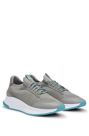 Hugo Boss Sock Trainers With Knitted Upper And Fishbone Sole In Gray