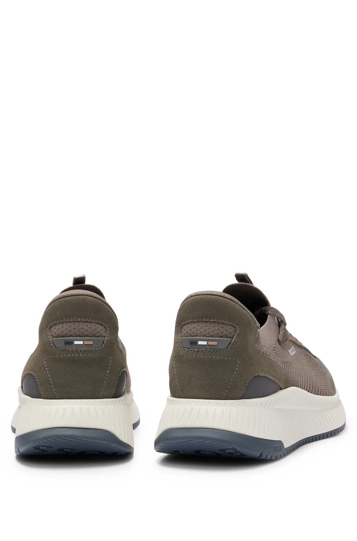 Sock trainers with knitted upper and fishbone sole, Khaki