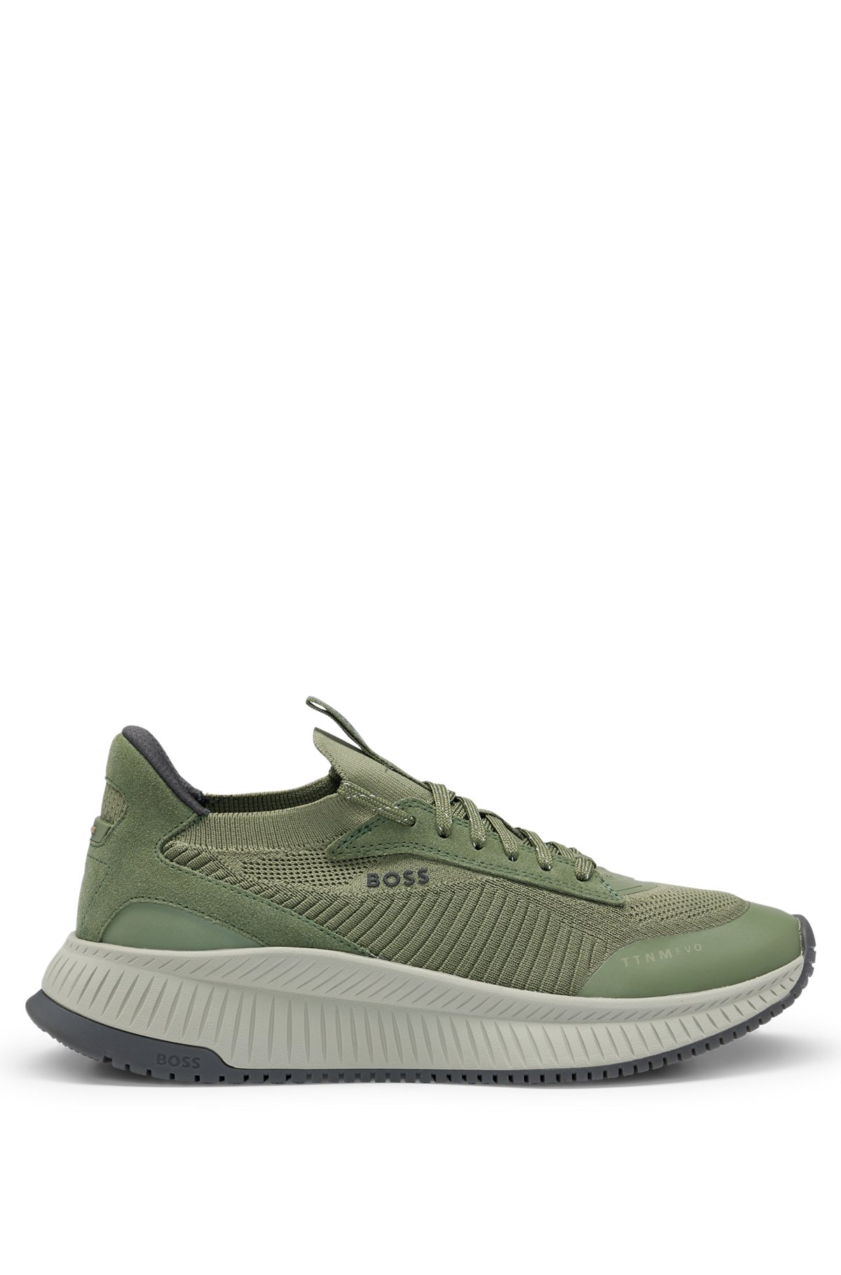 Sock trainers with knitted upper and fishbone sole, Green
