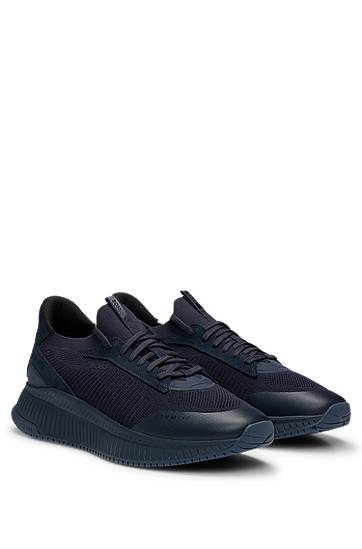 Hugo Boss Sock Trainers With Knitted Upper And Fishbone Sole In Blue