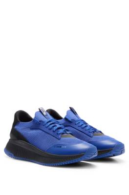 Hugo Boss Sock Trainers With Knitted Upper And Fishbone Sole In Light Blue
