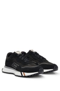 Mixed-material trainers with signature-stripe detail, Black