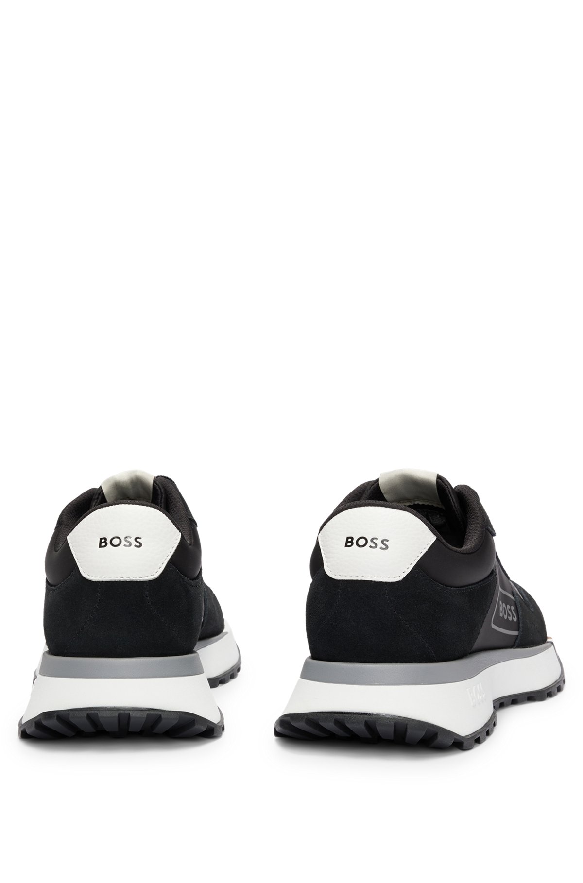 Sneakers in materiali misti con dettaglio con righe tipiche del marchio, Nero