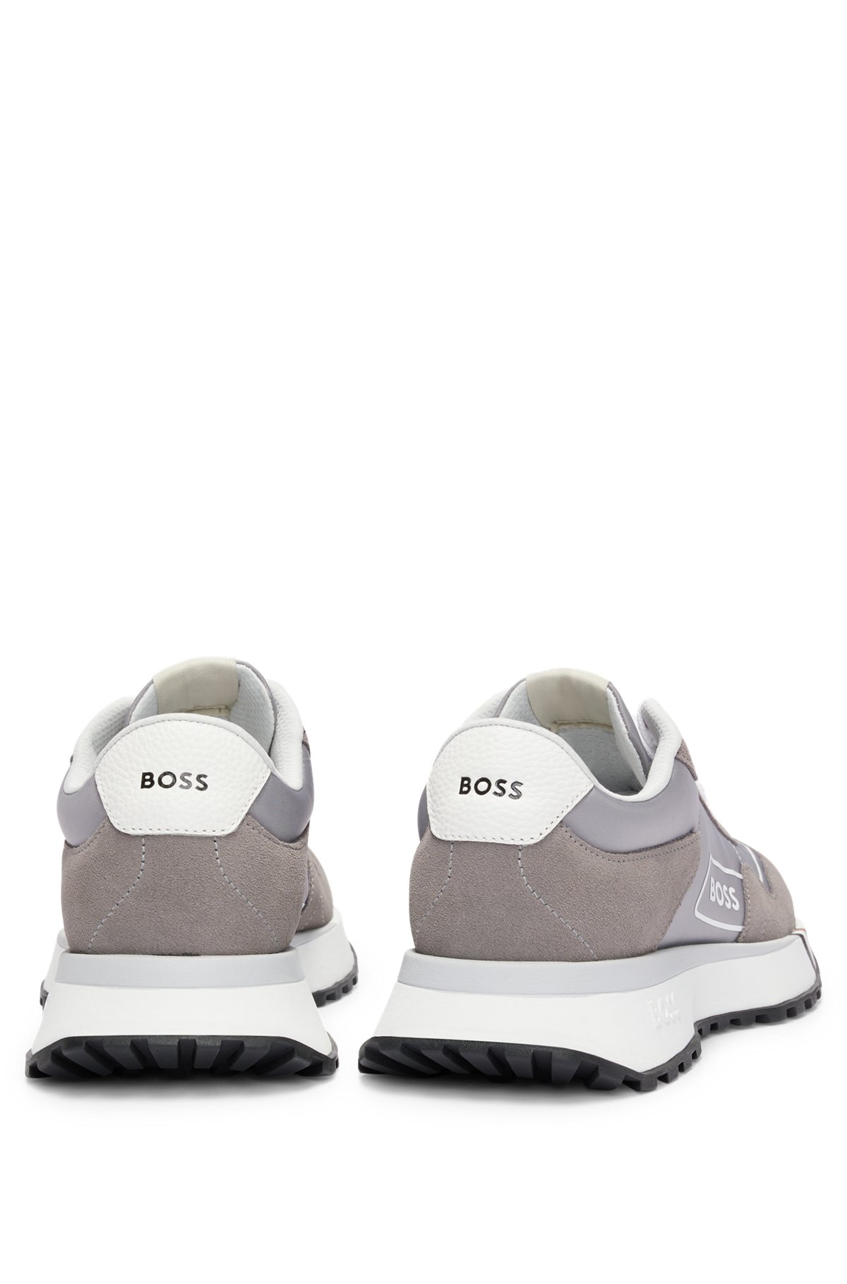 Mixed-material trainers with signature-stripe detail, Grey