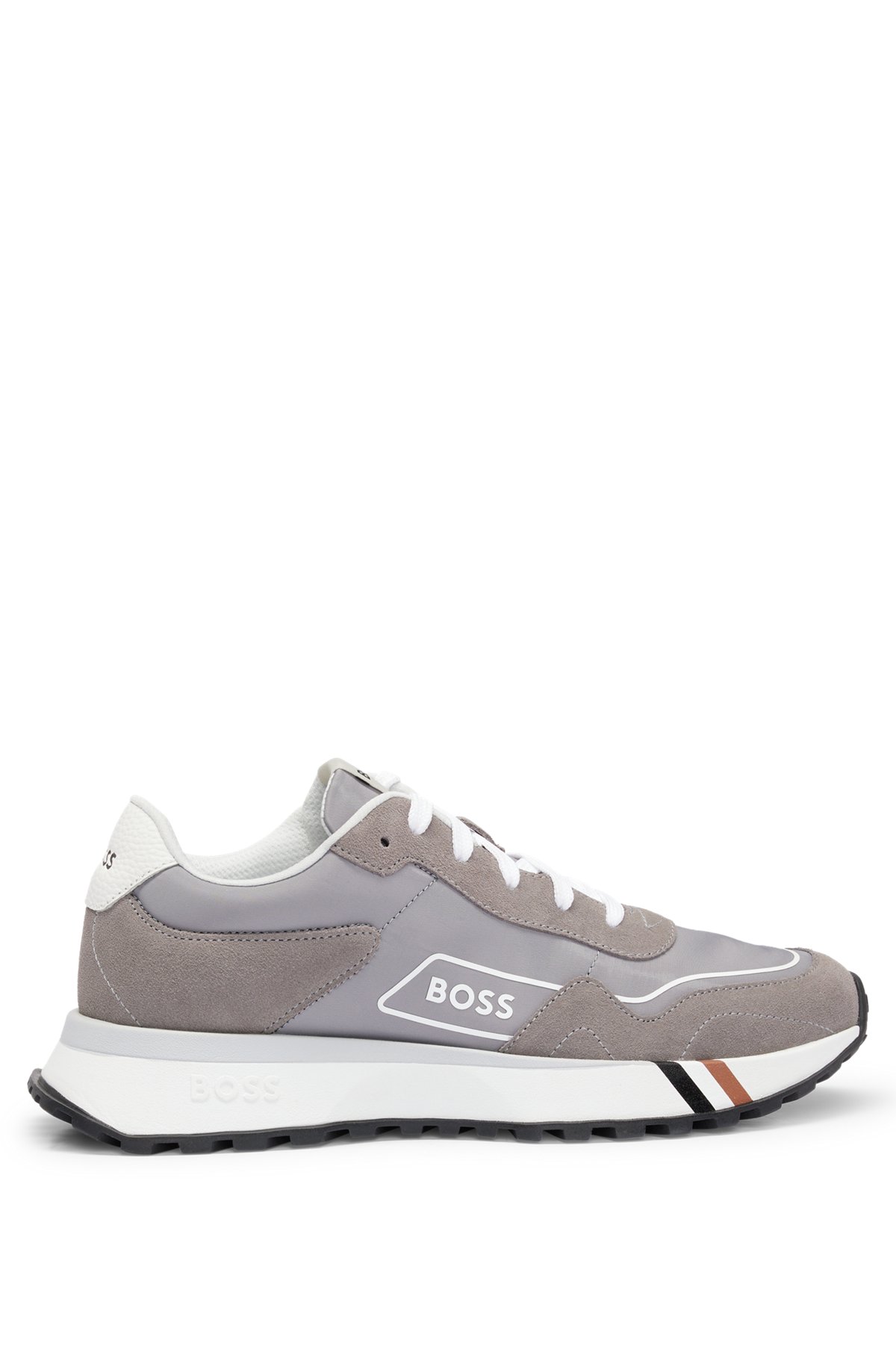 Mixed-material trainers with signature-stripe detail, Grey