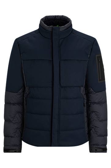 Mixed-material down jacket with branded sleeve pocket, Hugo boss