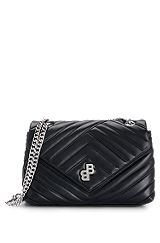Quilted shoulder bag in faux leather with monogram hardware, Black