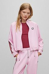 Jersey jacket with logo and tape trims, light pink