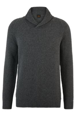 BOSS - Regular-fit structured sweater with shawl collar